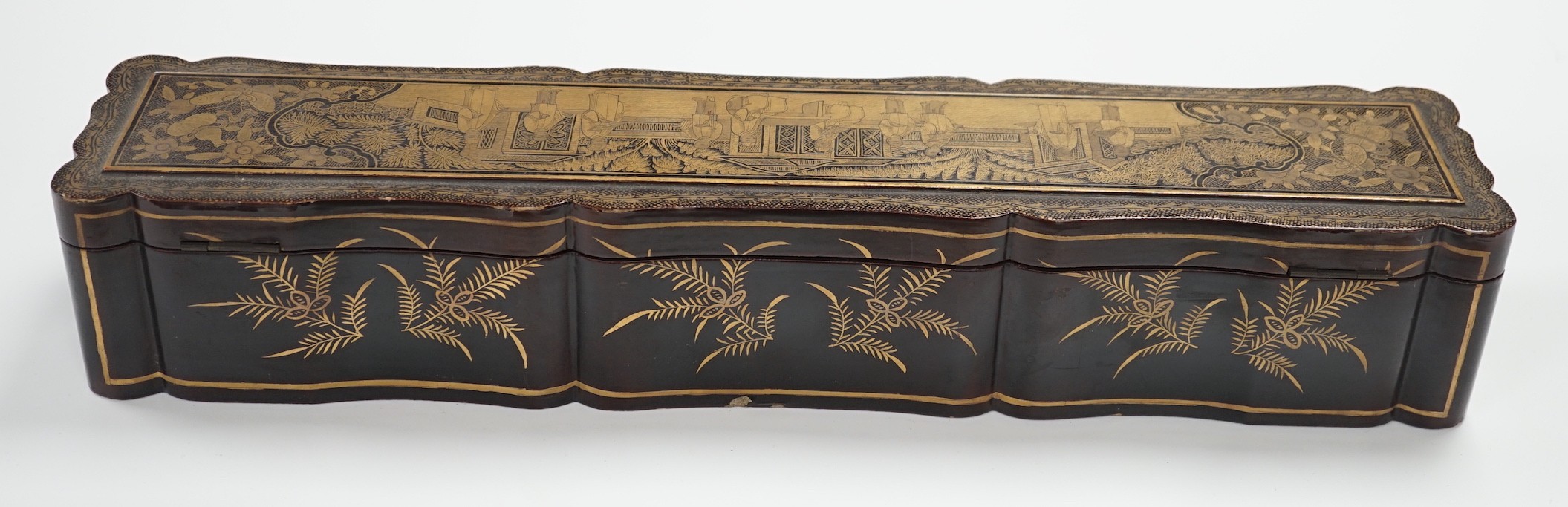 A 19th century Chinese export lacquer fan case, 40.5cm